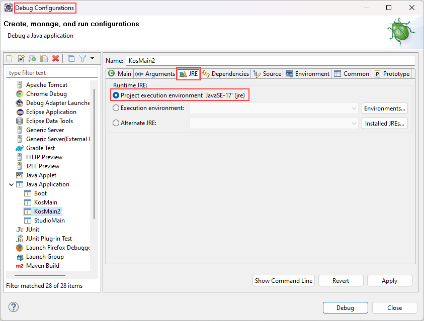 eclipse 1 debug configurations