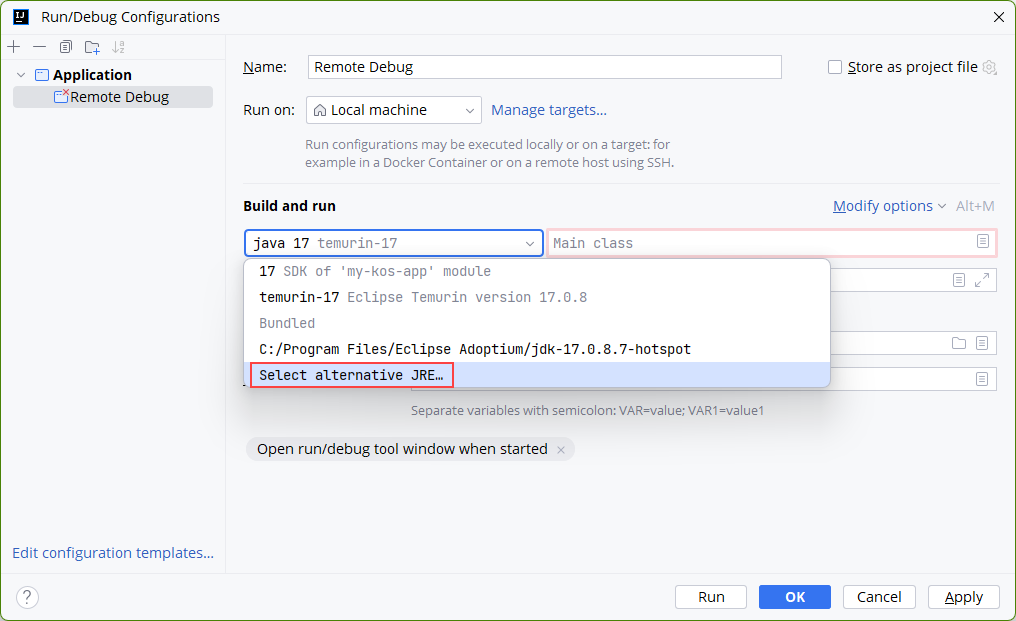 intellij 2 select alternative jre