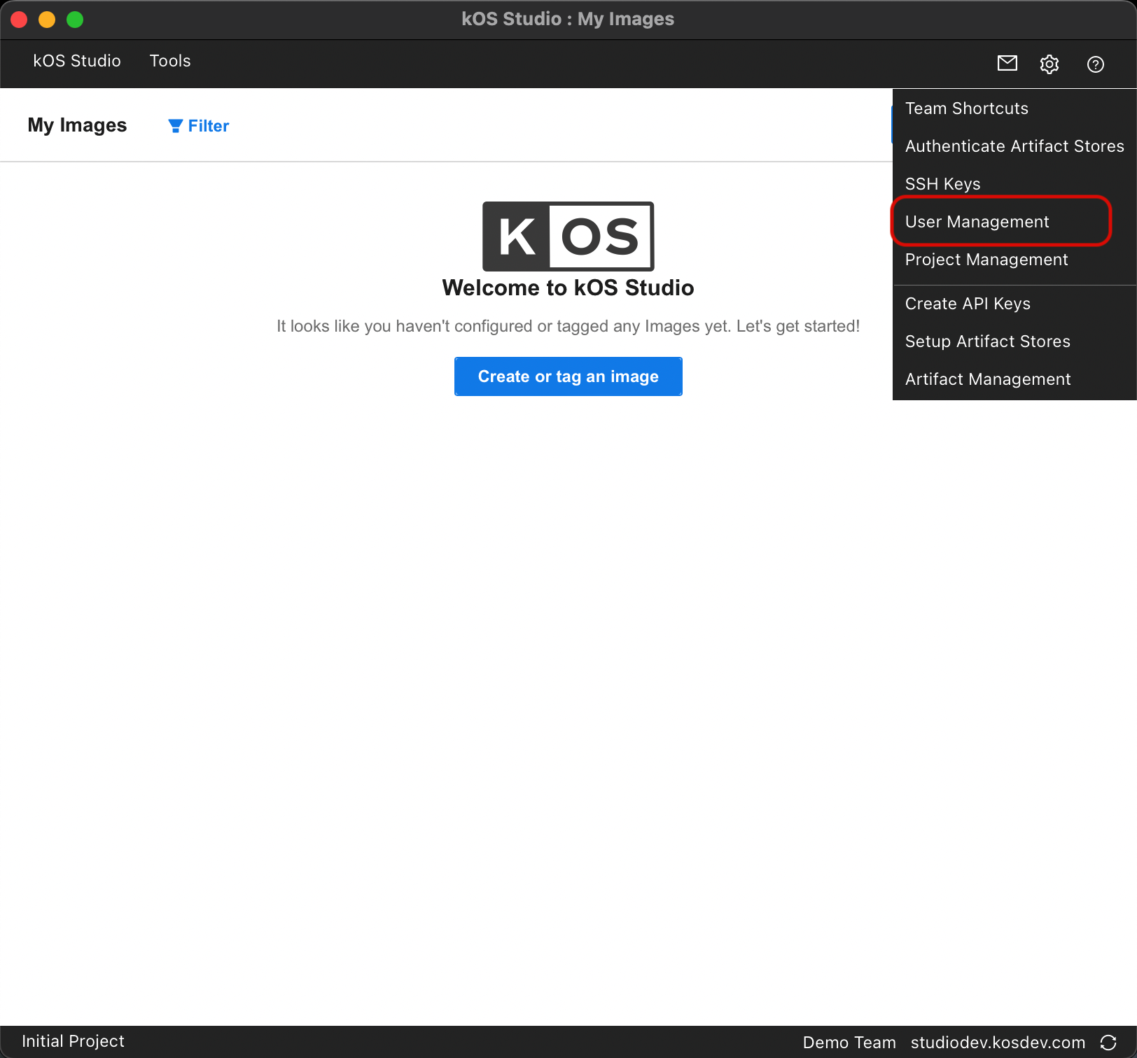 navigate to user managment