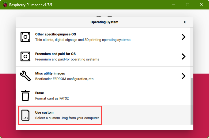 rpi imager use custom os 2