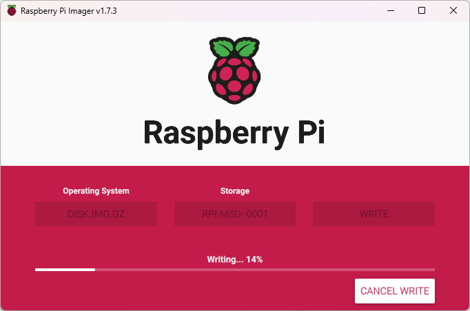 rpi imager writing in progress 5